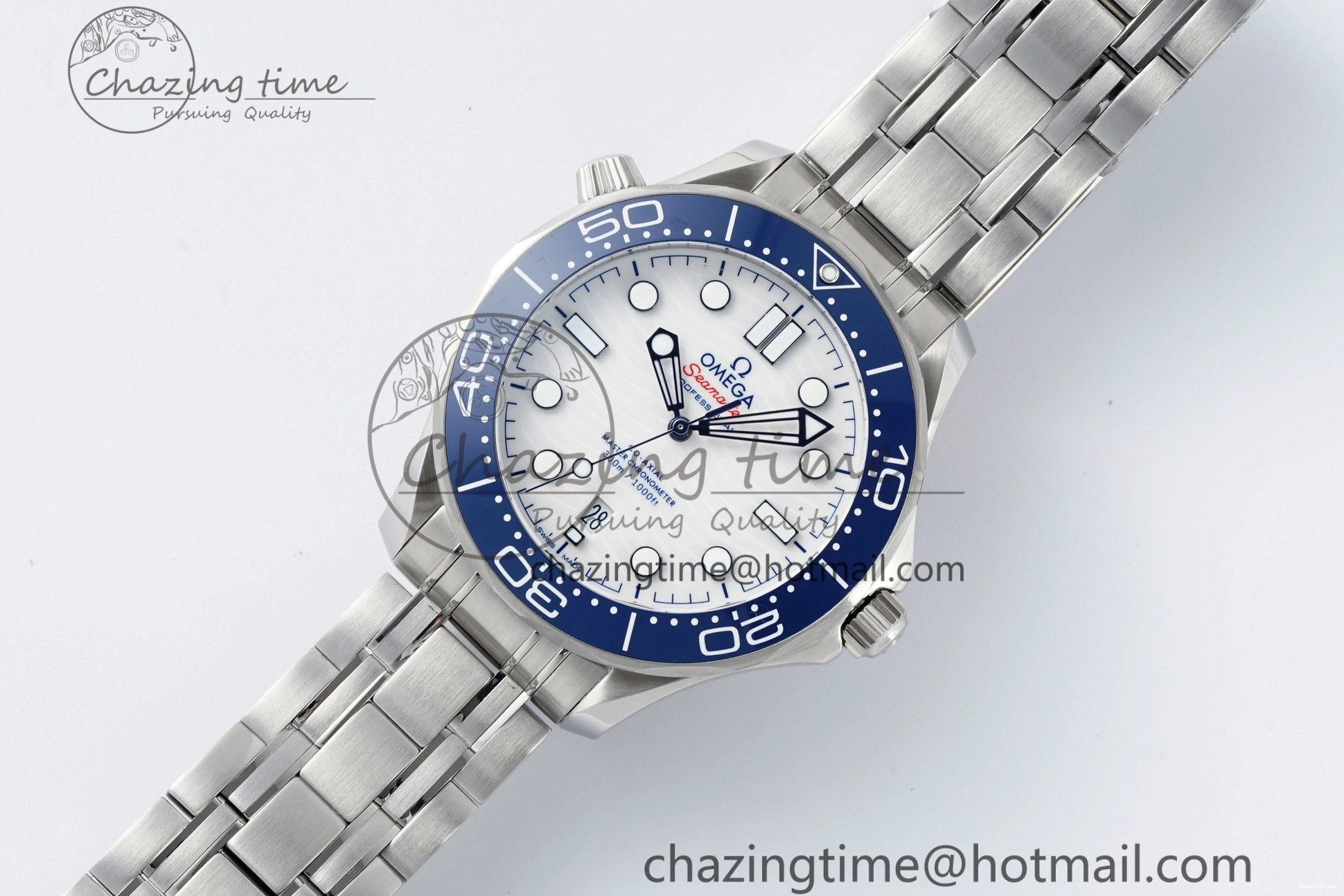 0428 Thermal Seamaster Diver 300M ZF 1:1 Best Edition Blue Ceramic White Dial on SS Bracelet A 7733